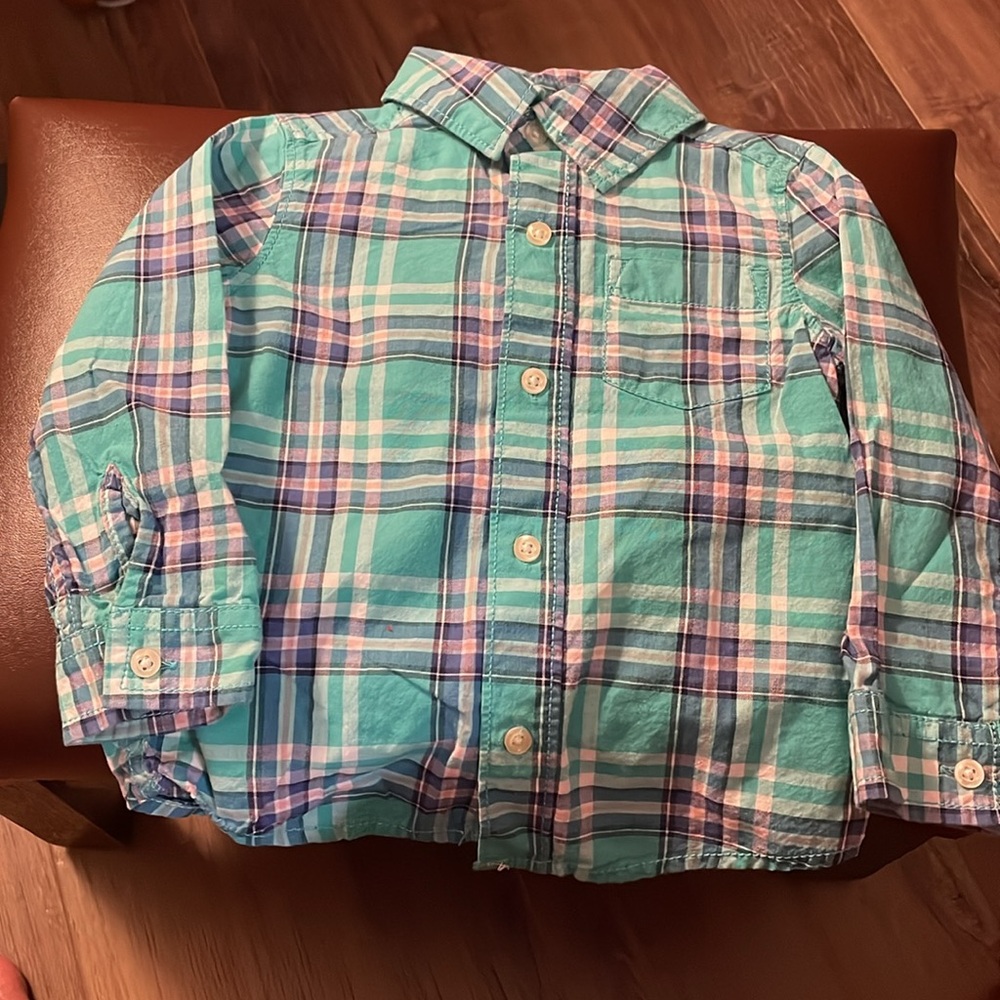Carter's button-down long sleeve plaid shirt 24M